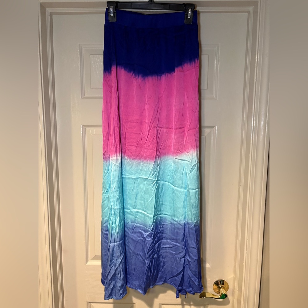 NWT Chaser Stretch Silky Side Slit Maxi Skirt Summer Vacation Tie Dye Resort - Picture 3 of 7